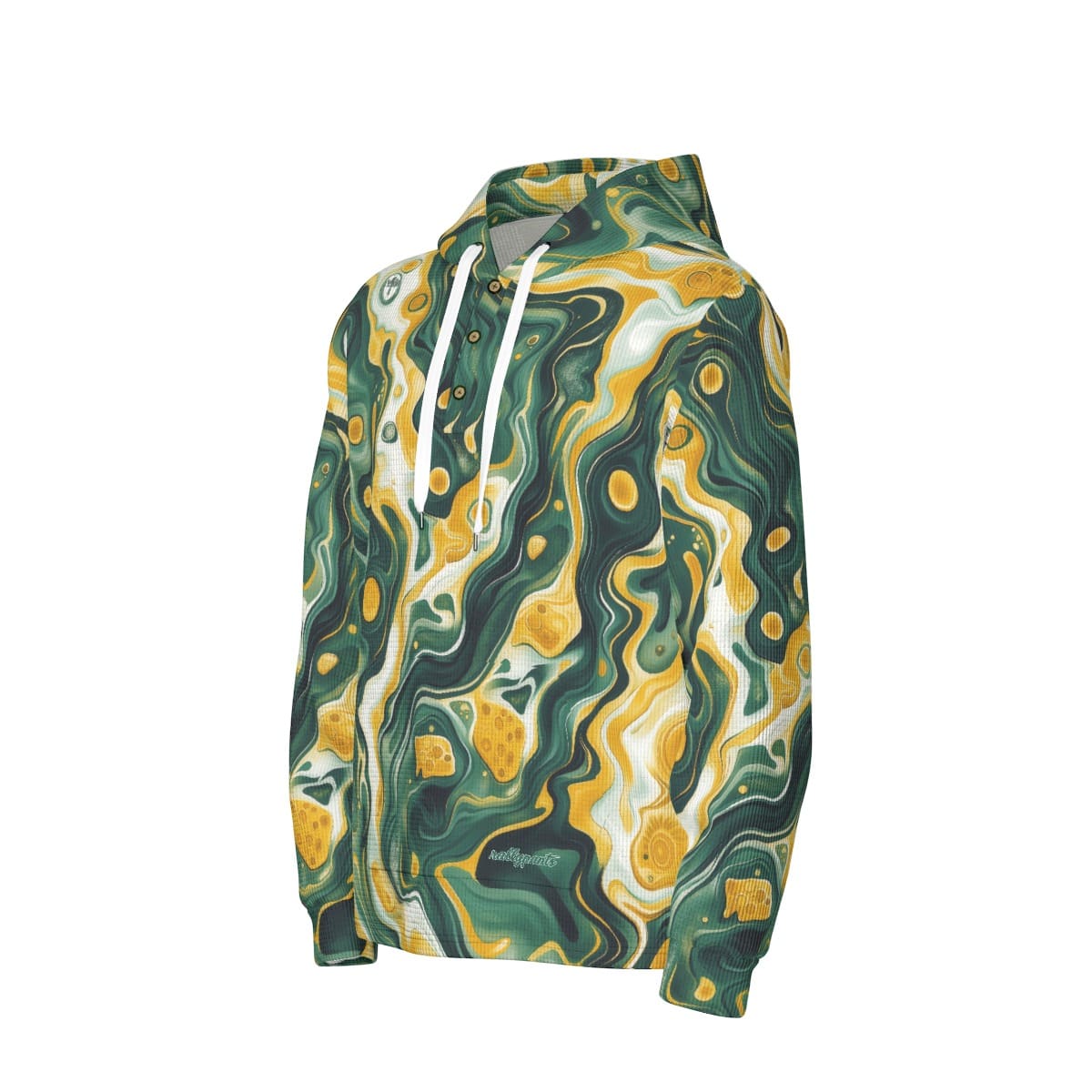 men’s thermal waffle half button pullover hoodie - green bay green/gold/white image 2