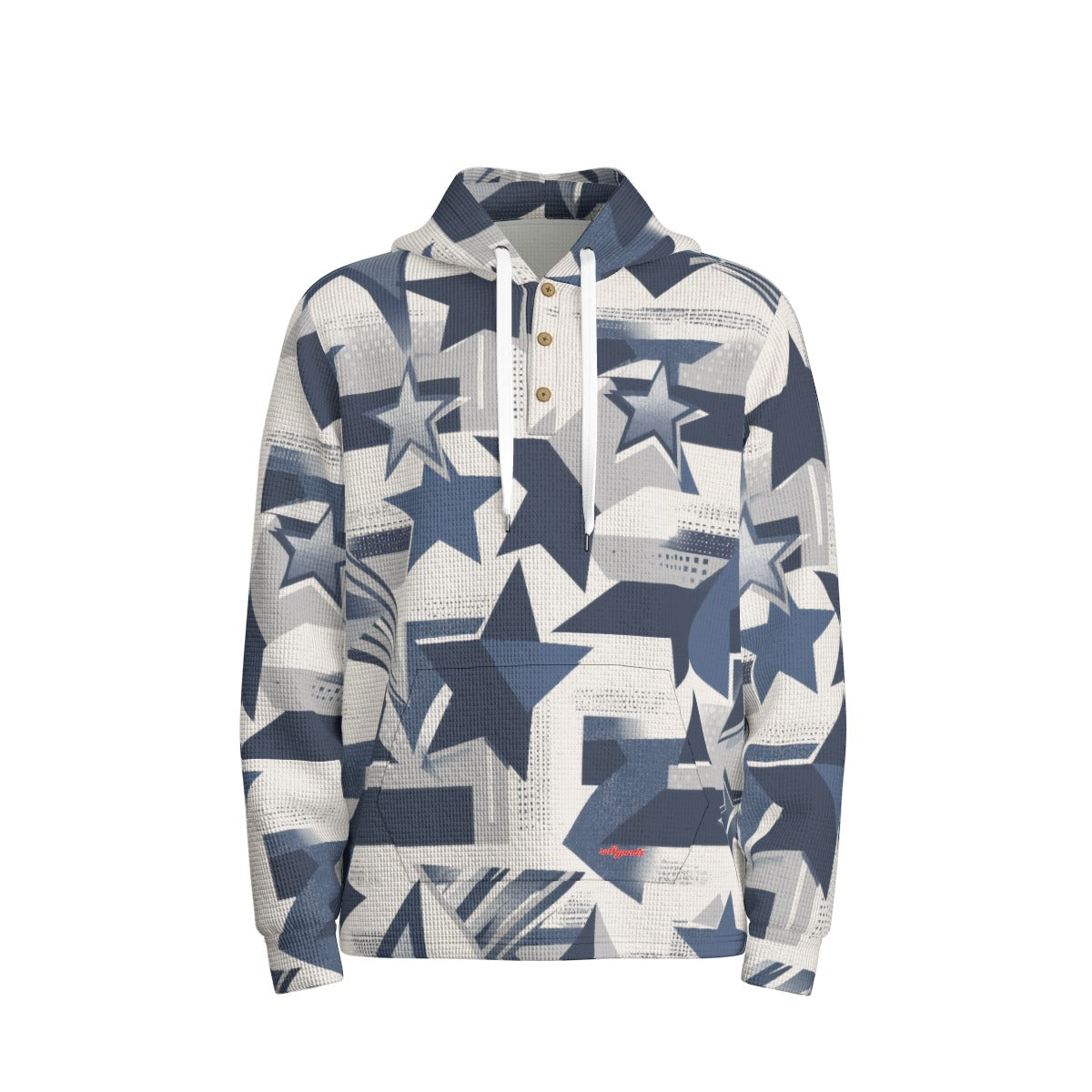 men’s thermal waffle half button pullover hoodie - dallas blue/white image 1