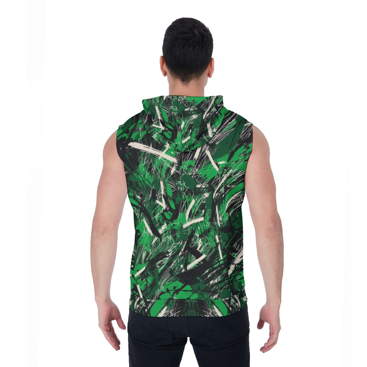 men's sleeveless zipper-up hoodie in new york green/white/black rallyprint image 3
