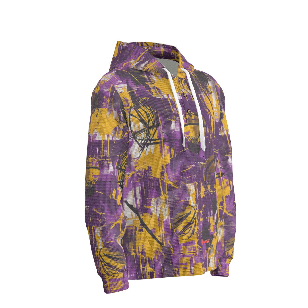 men’s thermal waffle half button pullover hoodie - los angeles purple/gold graffiti image 5