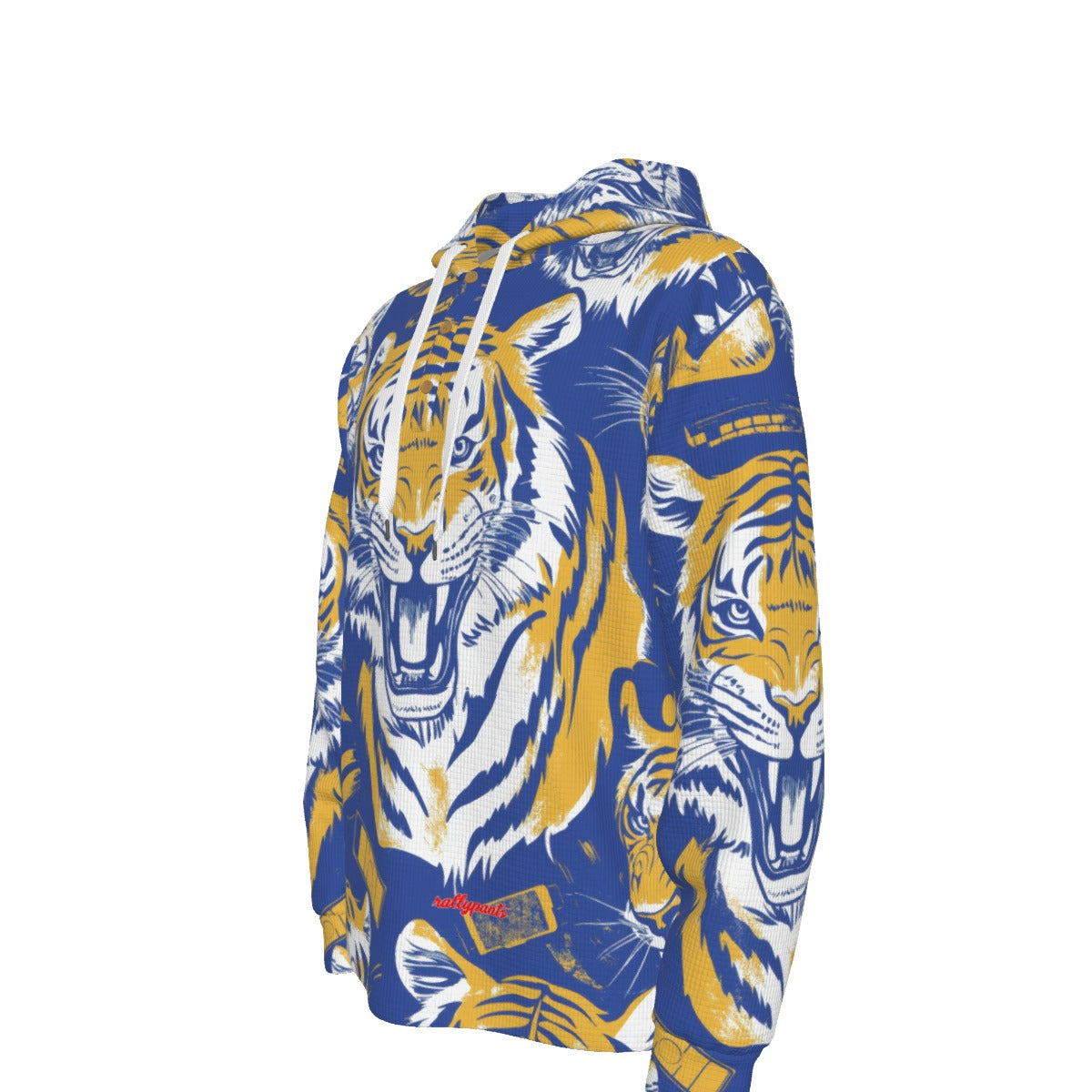 men’s thermal waffle half button pullover hoodie - tiger style blue/gold image 1