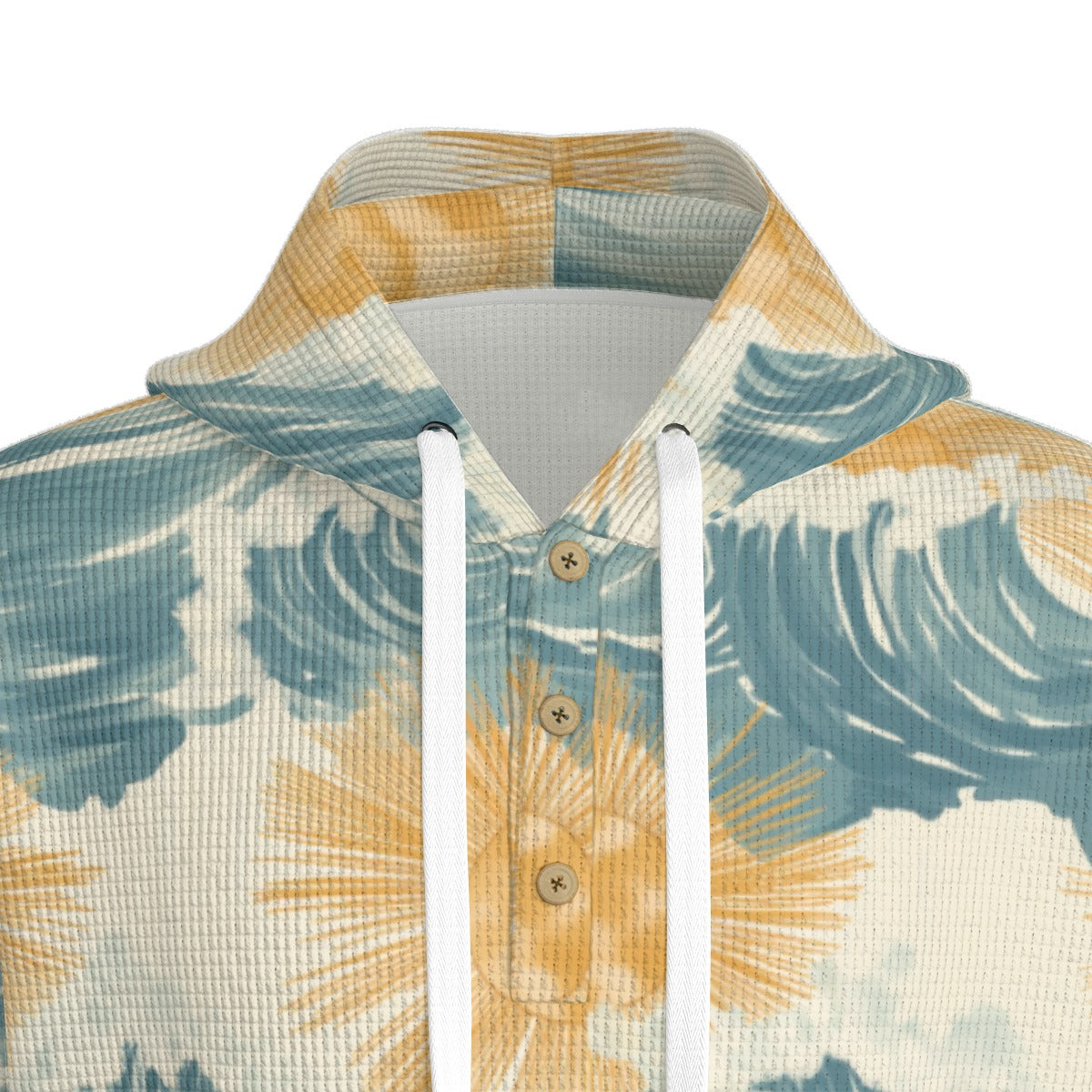 men’s thermal waffle half button pullover hoodie - sunsoaked surf pacific teal/golden adobe/seafoam image 3