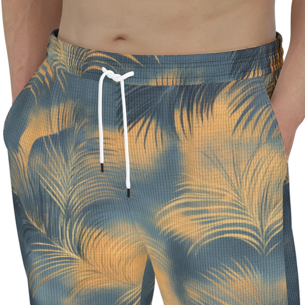 men’s thermal waffle tapered sweatpants - golden tide coastal teal/golden haze/indigo ink image 0
