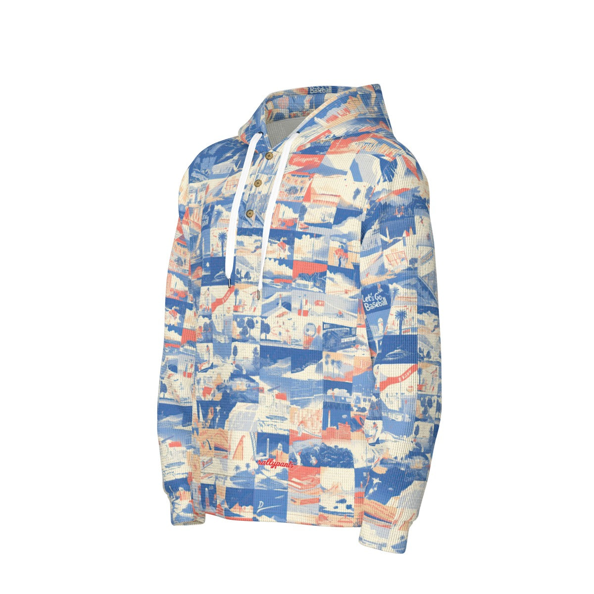 Men’s Thermal Waffle Half Button Pullover Hoodie - Los Angeles blue/white/red image 2