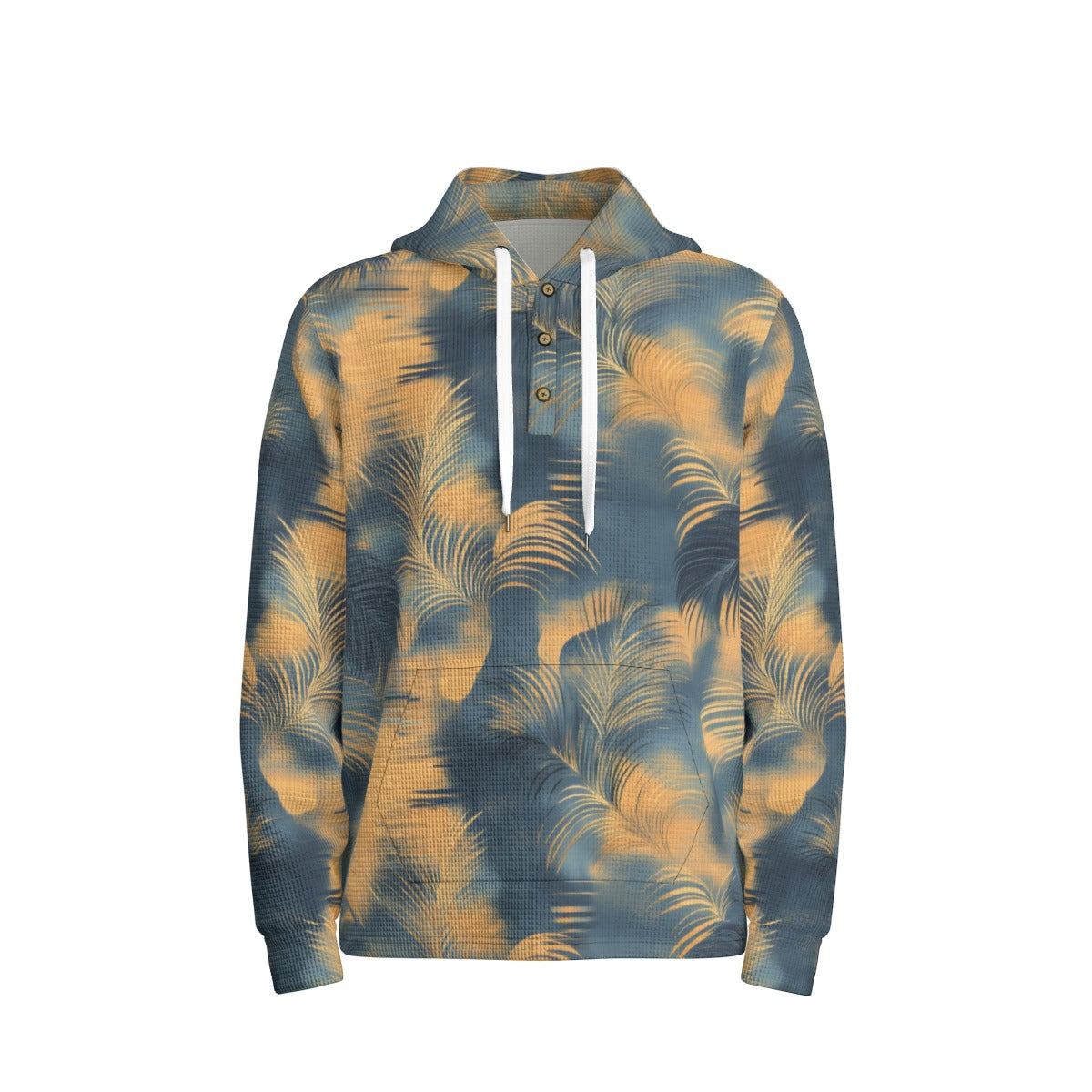 men’s thermal waffle half button pullover hoodie - golden tide coastal teal/golden haze/indigo ink image 5