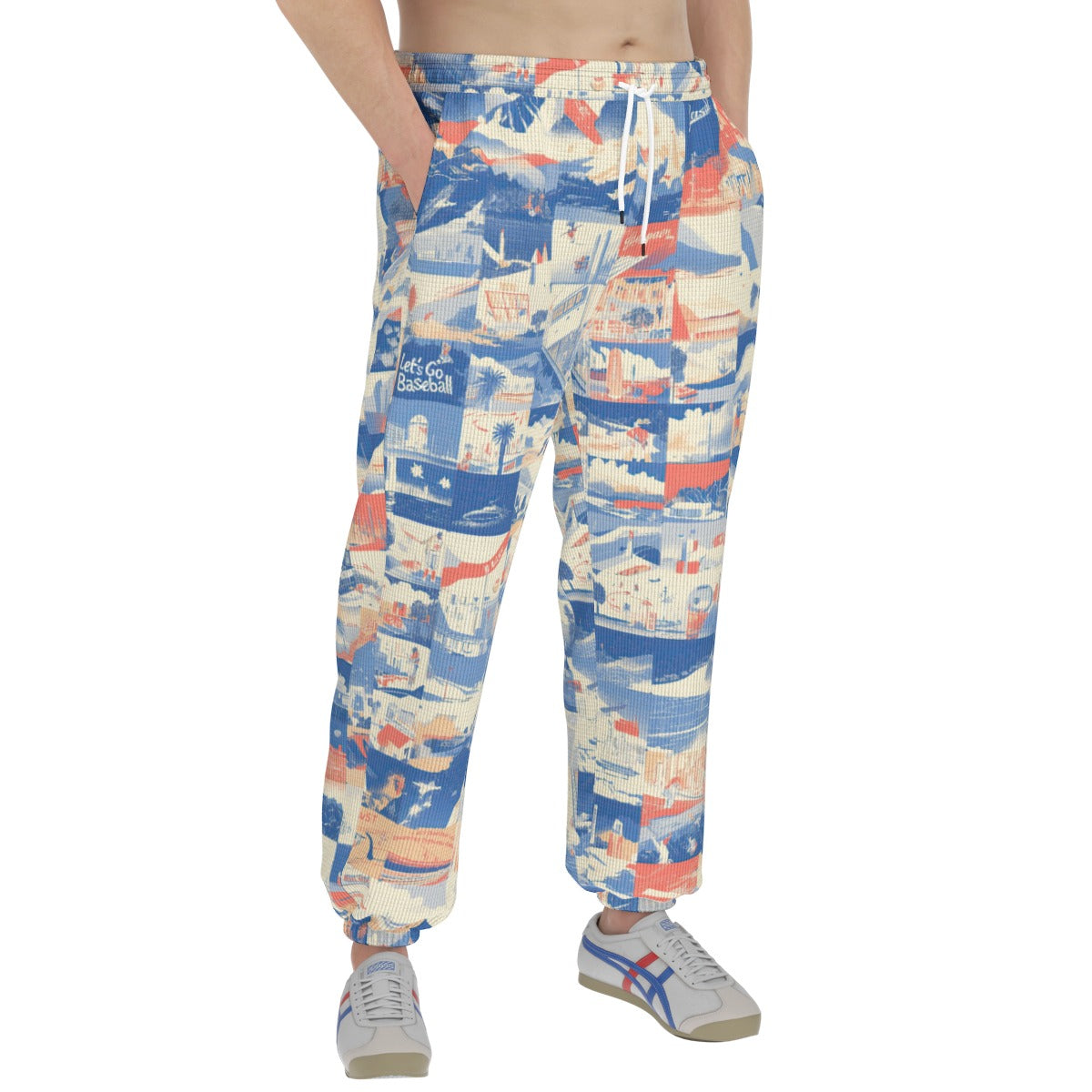 Men’s Thermal Waffle Tapered Sweatpants - Los Angeles Blue/White/Red image 2