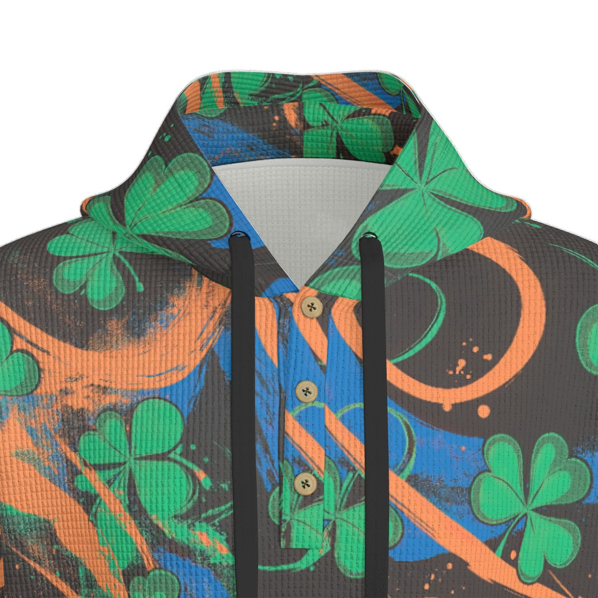 men’s thermal waffle half button pullover hoodie - port st lucky blue/orange/green/black image 3