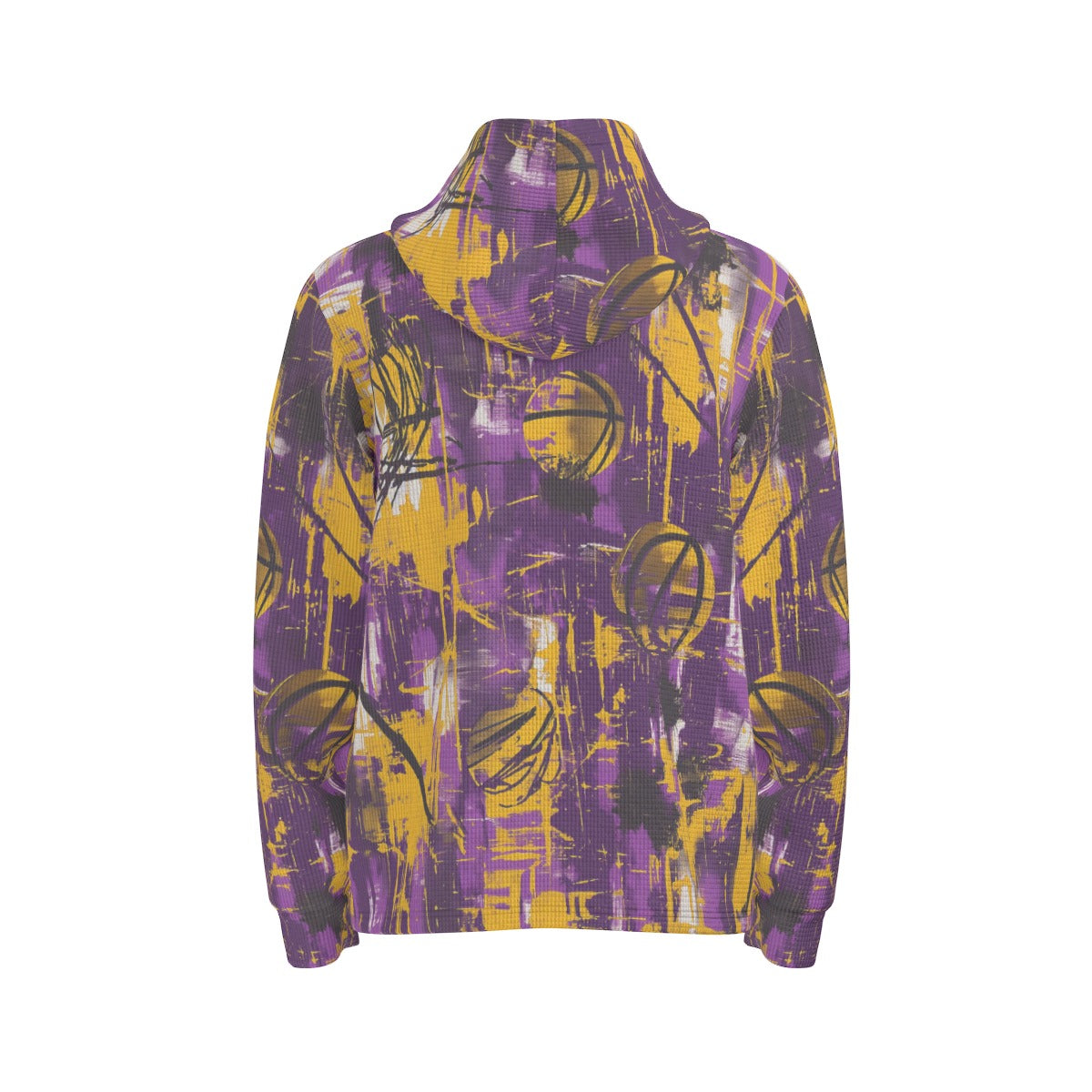 men’s thermal waffle half button pullover hoodie - los angeles purple/gold graffiti image 6