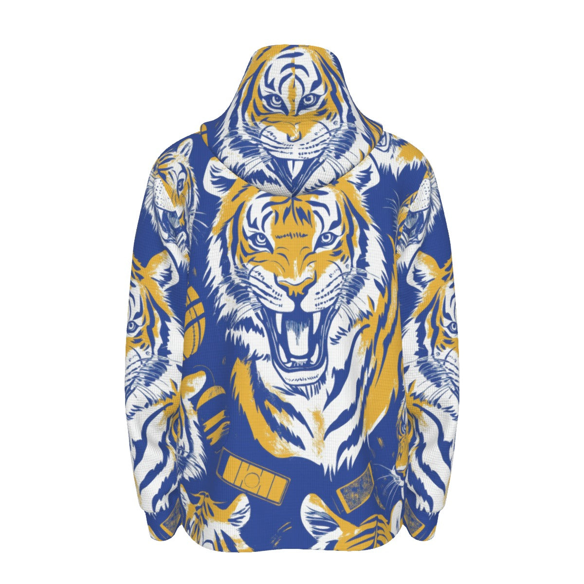 men’s thermal waffle half button pullover hoodie - tiger style blue/gold image 3