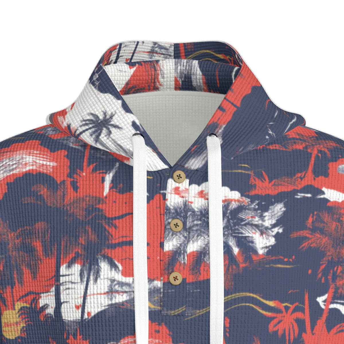 men’s thermal waffle half button pullover hoodie - anaheim red/white/blue image 6