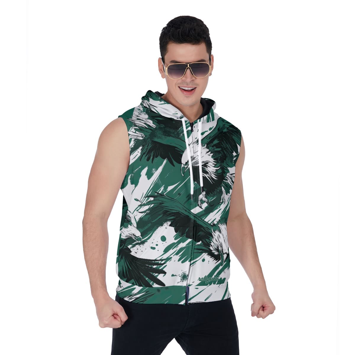 men’s zipper-up sleeveless hoodie –philadelphia midnight/green/white rallyprint image 1