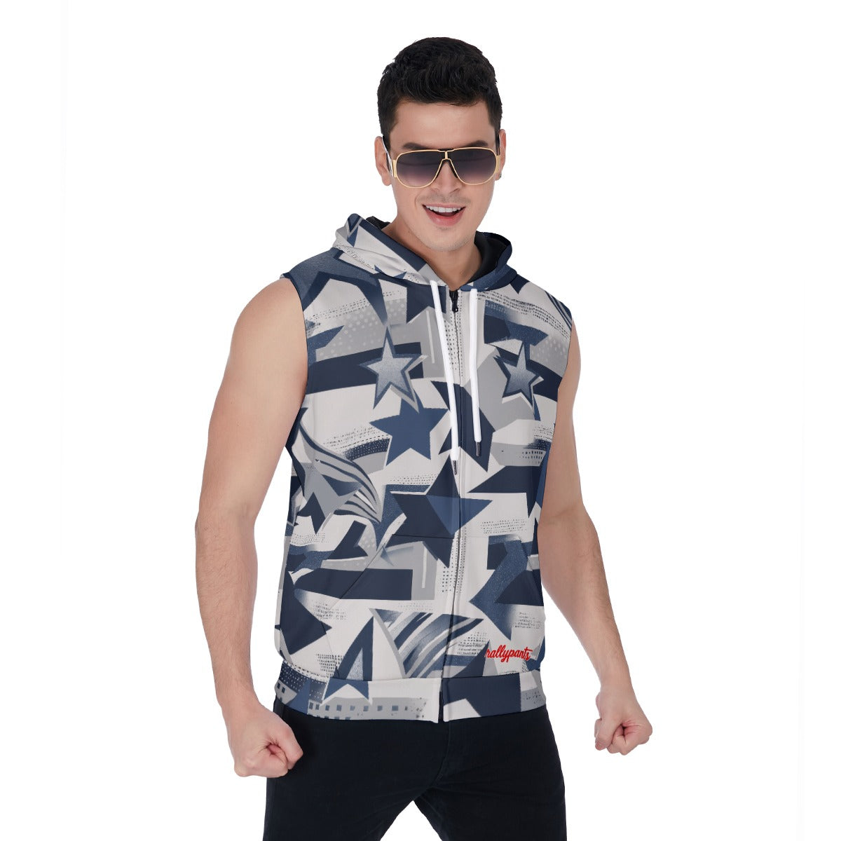 men’s zipper-up sleeveless hoodie – dallas navy/white/silve image 1