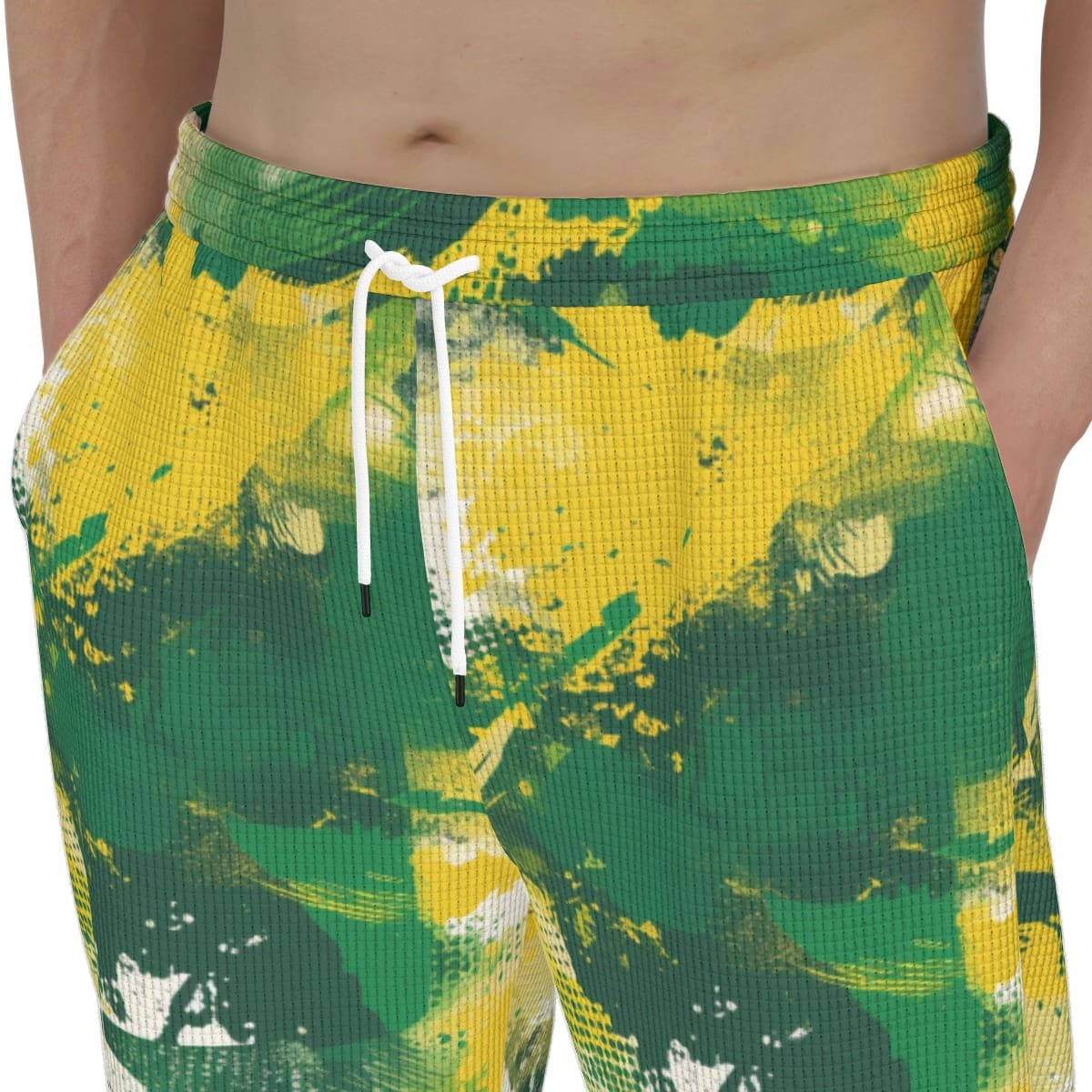 men’s thermal waffle tapered sweatpants - oak-sac-vegas green/yellow image 4