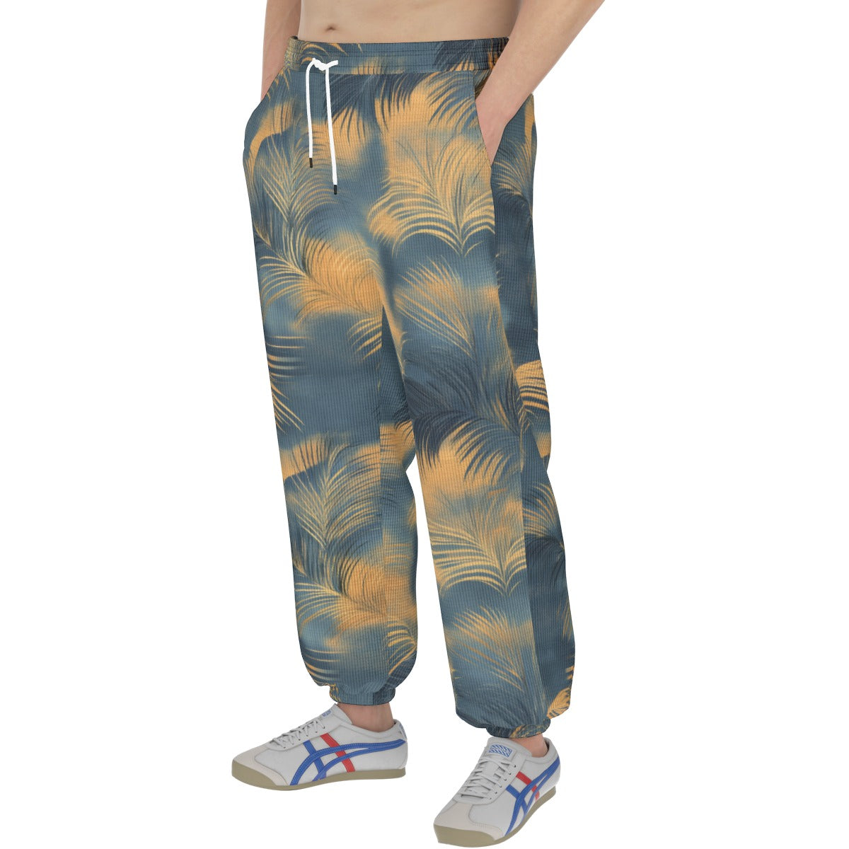 men’s thermal waffle tapered sweatpants - golden tide coastal teal/golden haze/indigo ink image 5