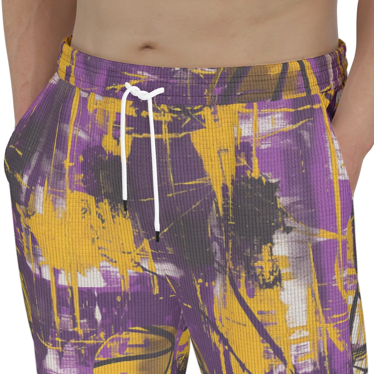 men’s thermal waffle tapered sweatpants - los angeles purple/gold graffiti image 2