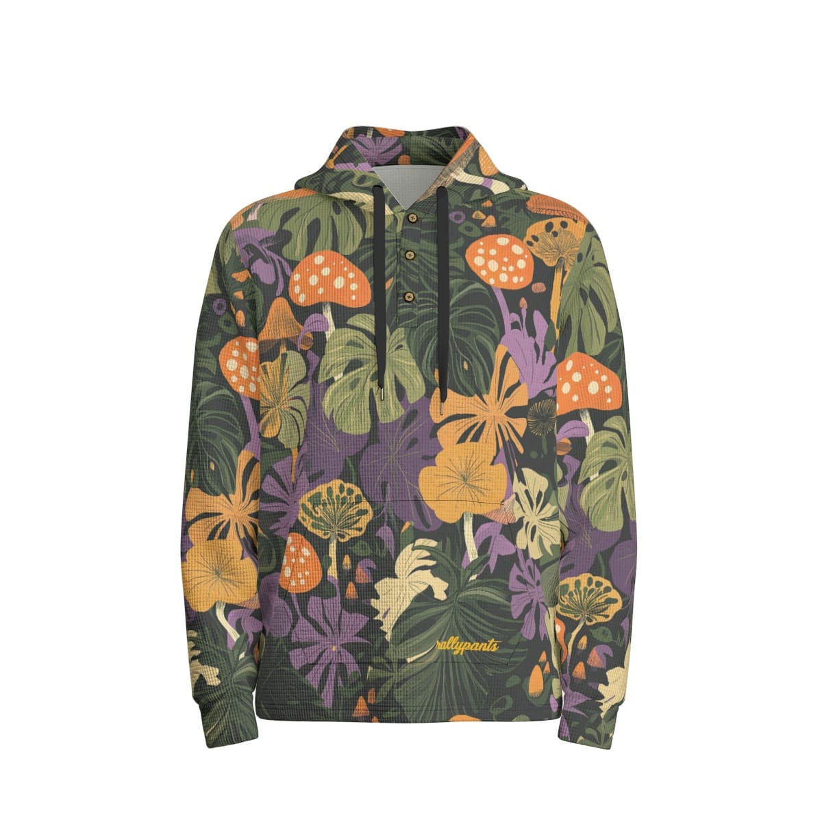 men’s thermal waffle half button pullover hoodie - themplantvibes groovy green/orange/purple rallyprint image 1