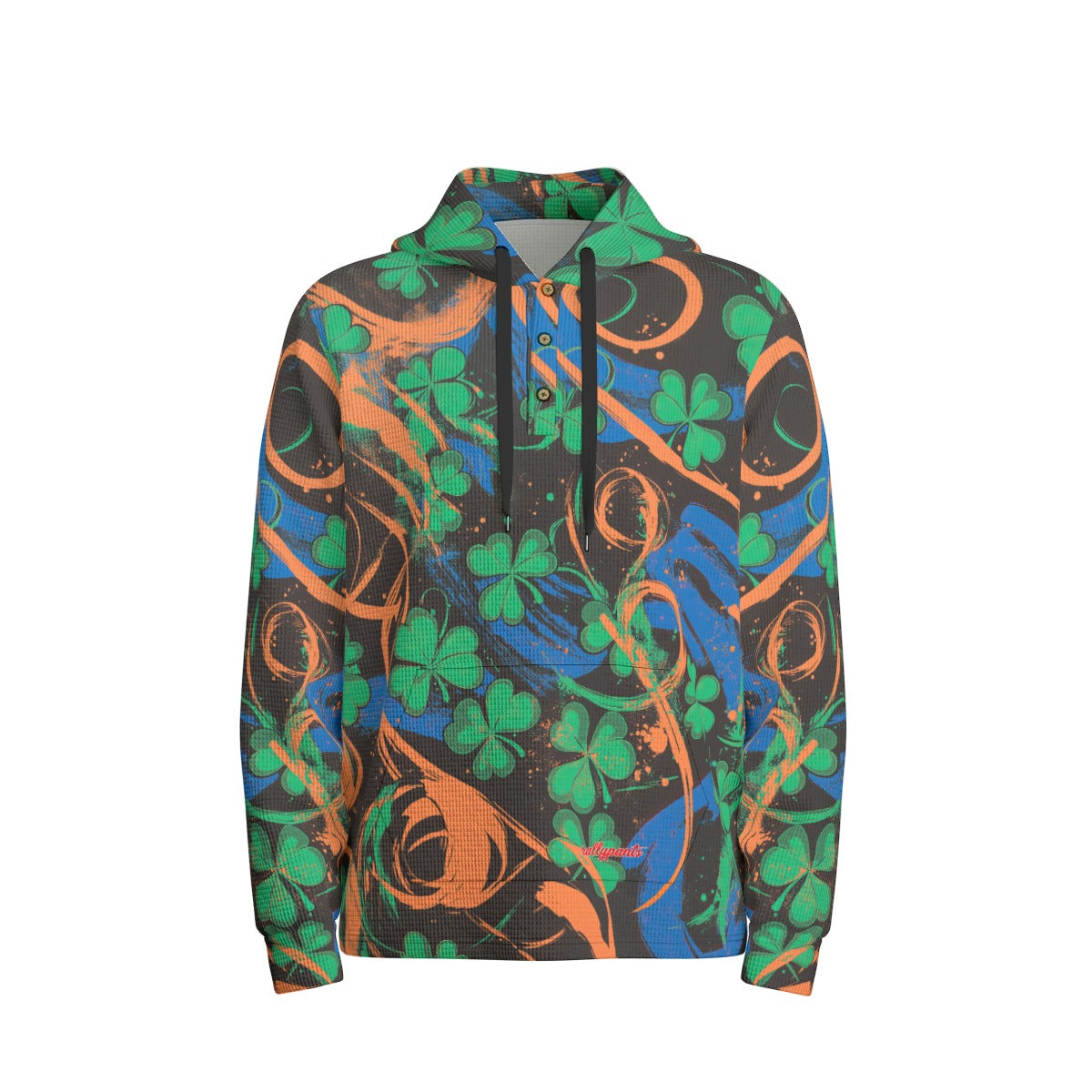men’s thermal waffle half button pullover hoodie - port st lucky blue/orange/green/black image 1