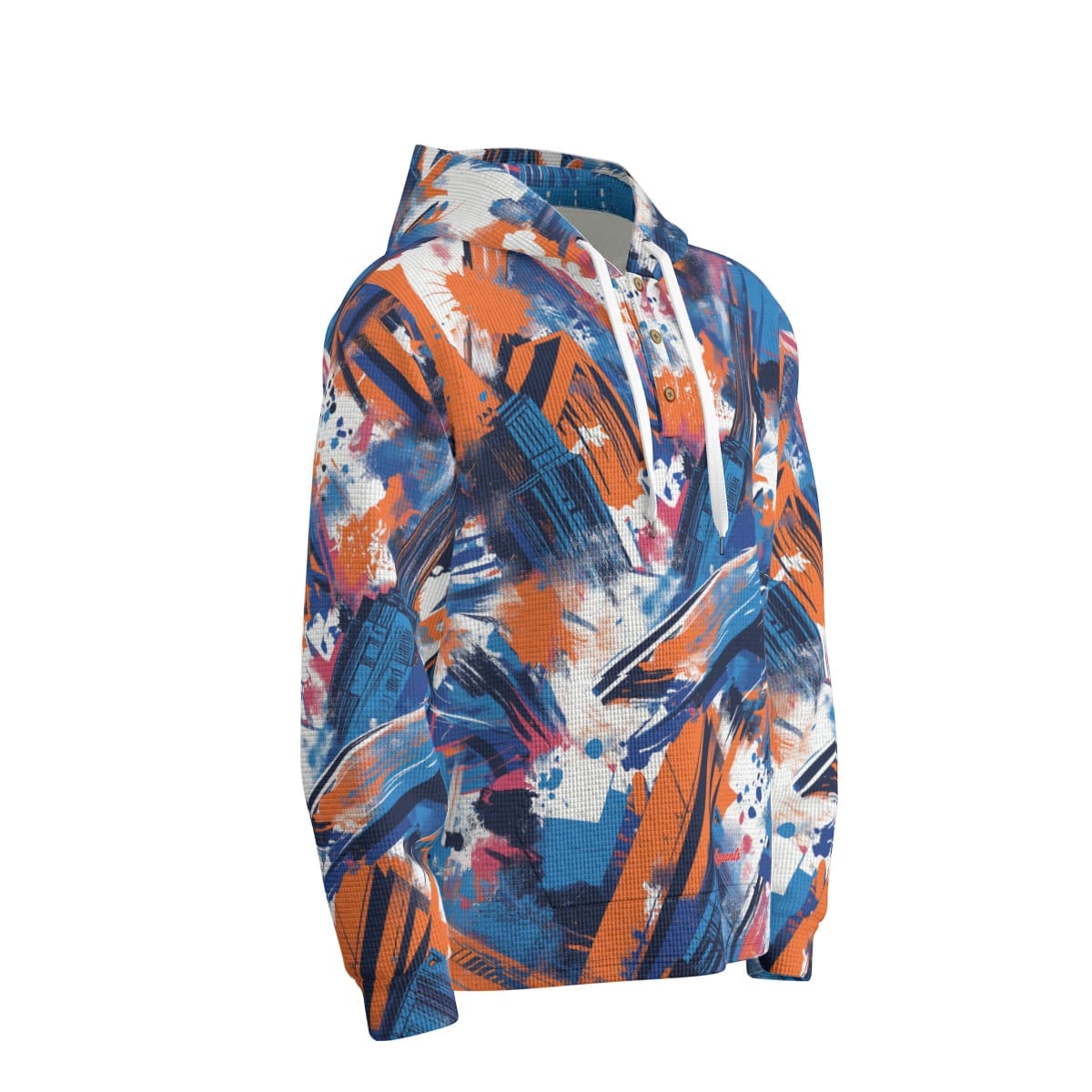 men’s thermal waffle half button pullover hoodie - new york blue/orange/black image 3