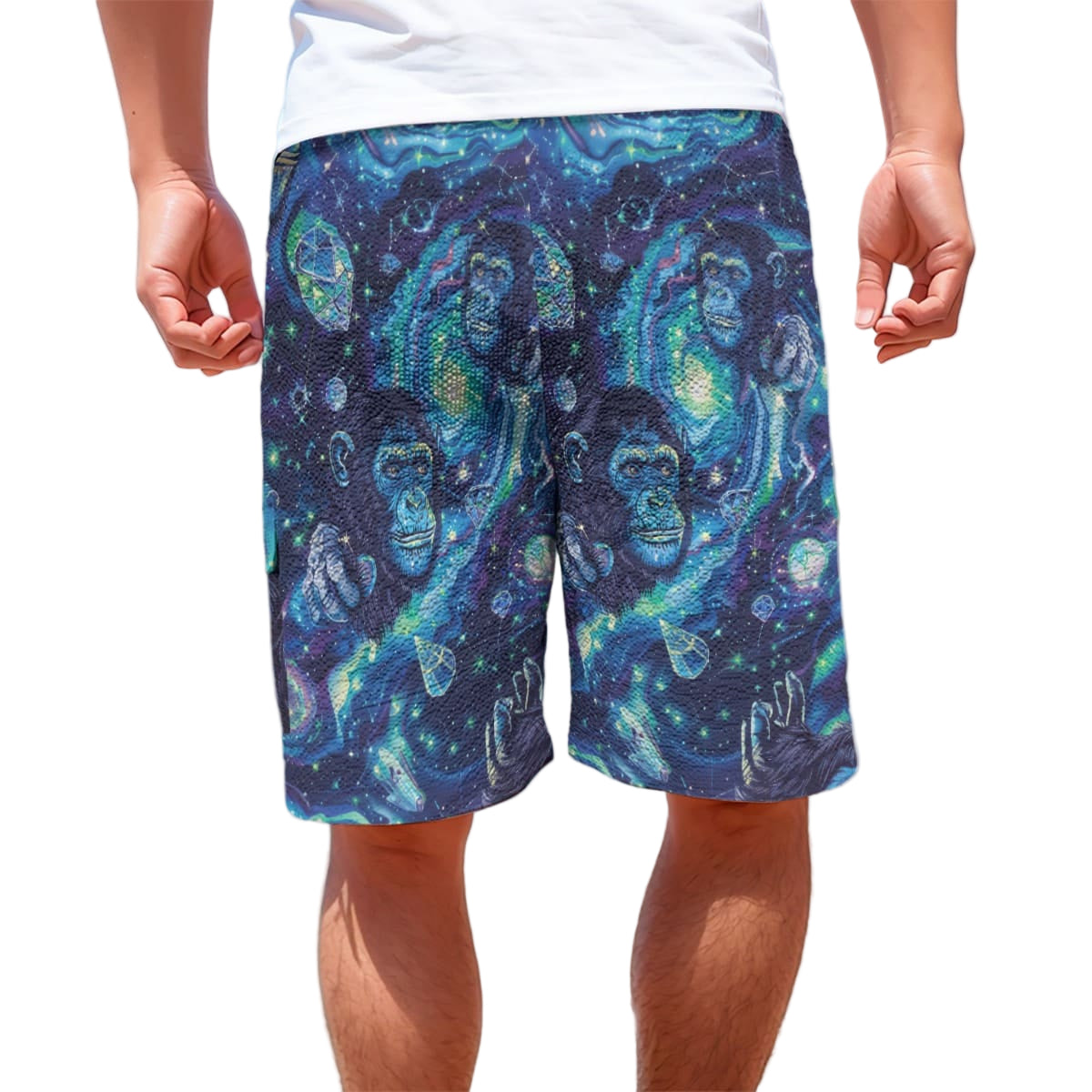 Men’s Featherlite Textured Cargo Shorts in Apes Blue Diamond / Moon White colorway from the APES collection