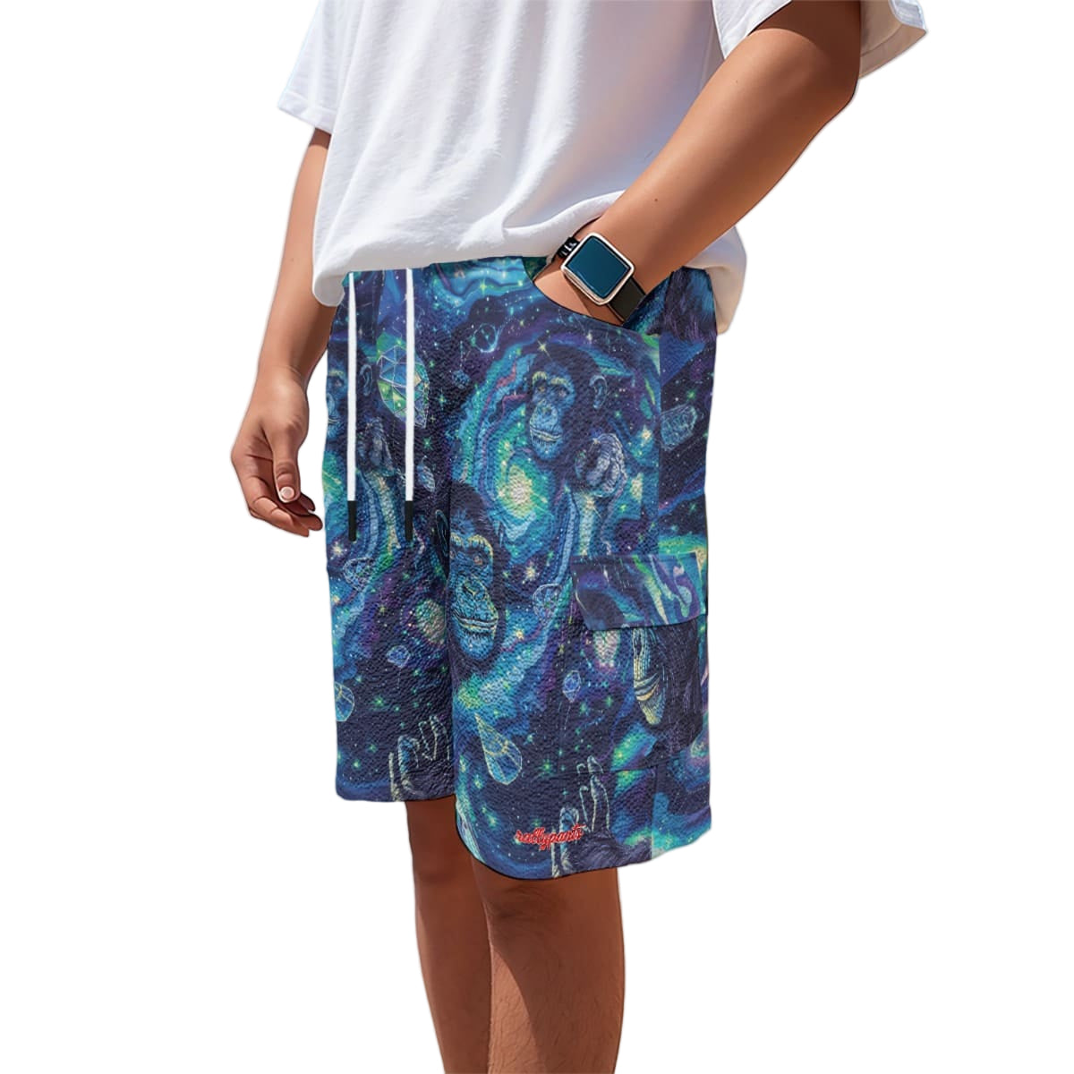 Men’s Featherlite Textured Cargo Shorts in Apes Blue Diamond / Moon White colorway from the APES collection
