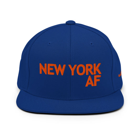 NEW YORK AF snapback hat embroidered front view in royal blue