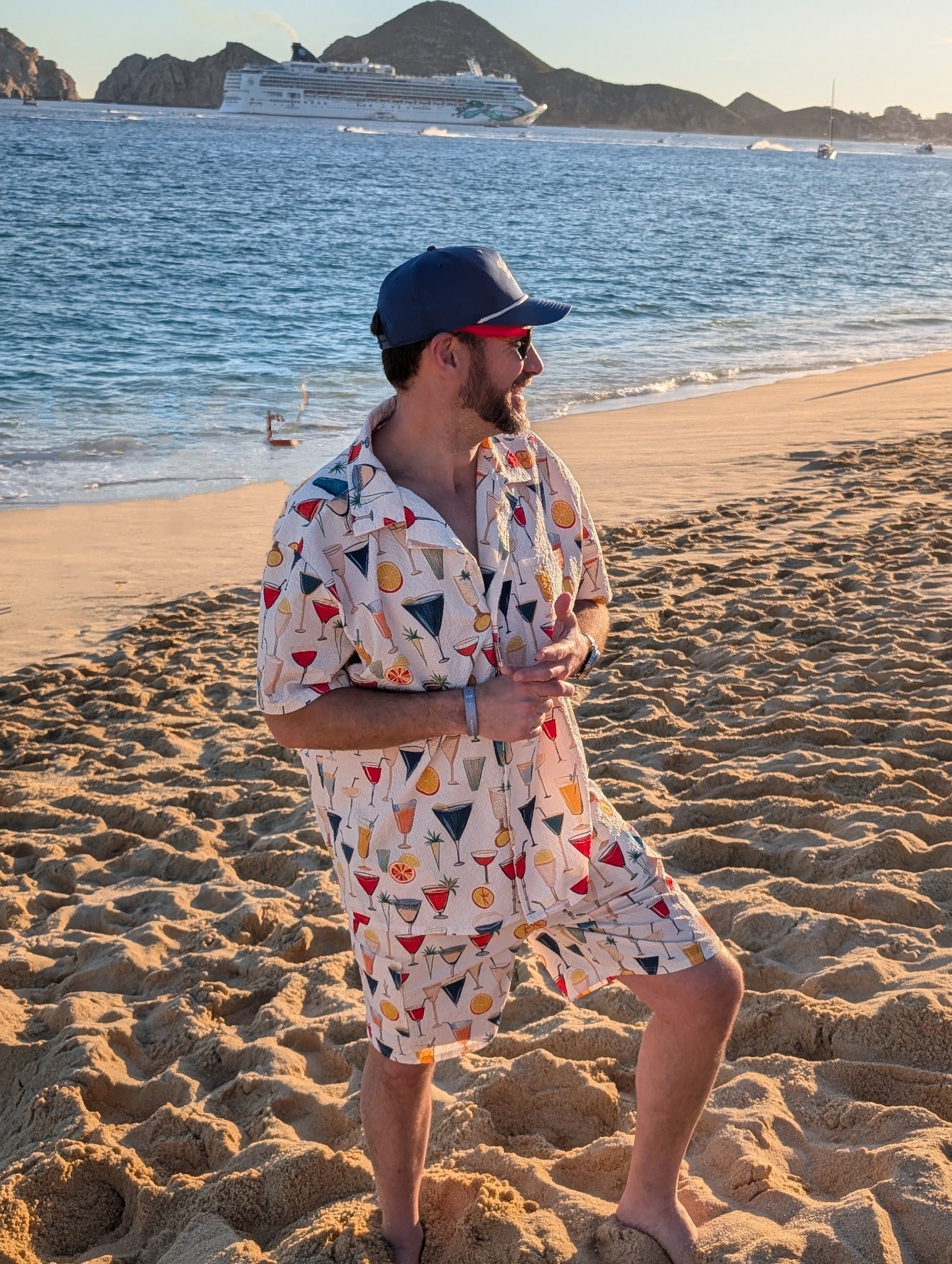 Sunset Spritz coral orange navy rallypants resort fit on the beach