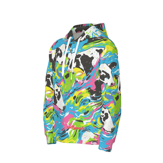 men’s thermal waffle half button pullover hoodie - cowabunga black/white/blue/neon image 0