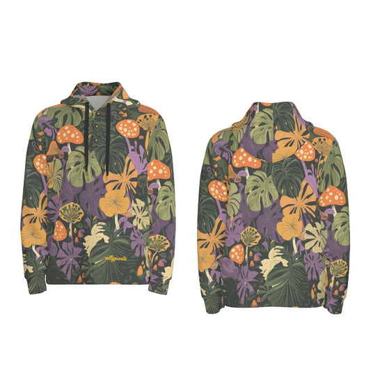 men’s thermal waffle half button pullover hoodie - themplantvibes groovy green/orange/purple rallyprint image 0