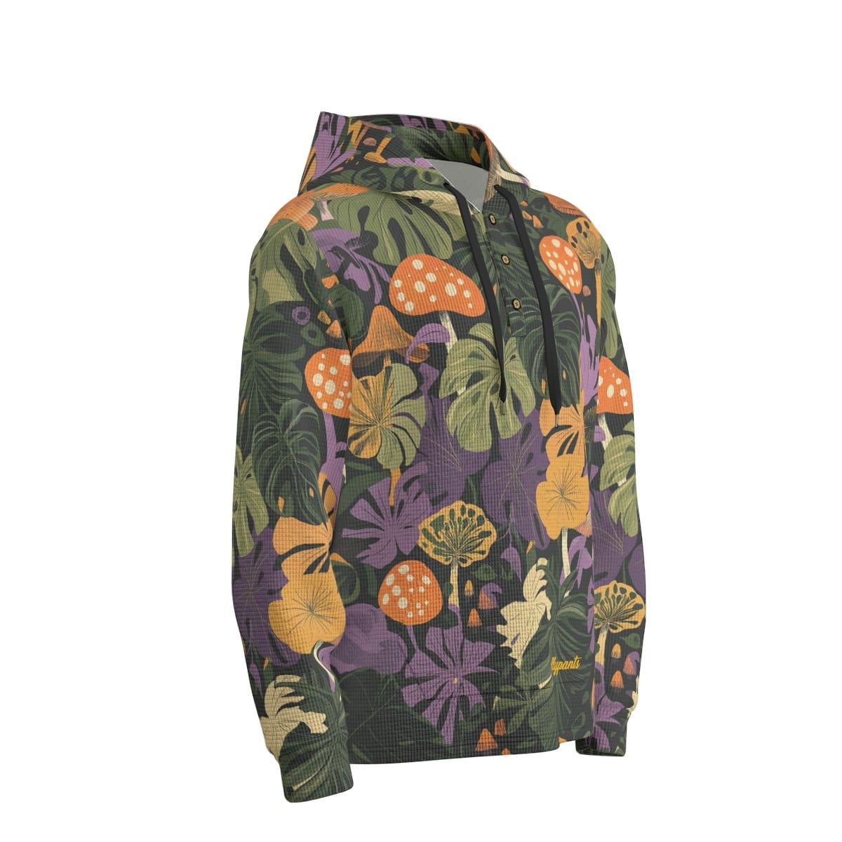 men’s thermal waffle half button pullover hoodie - themplantvibes groovy green/orange/purple rallyprint image 3