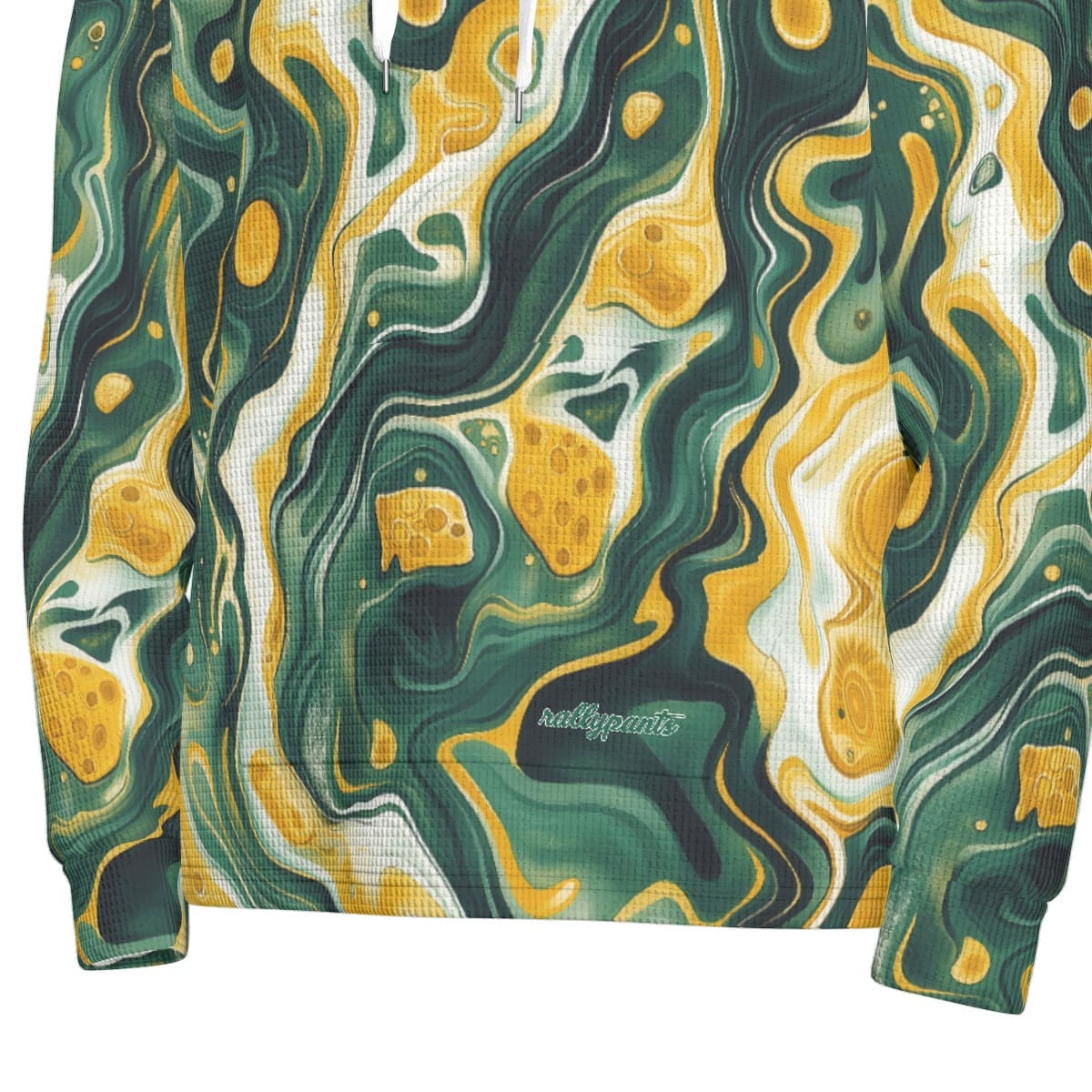 men’s thermal waffle half button pullover hoodie - green bay green/gold/white image 6