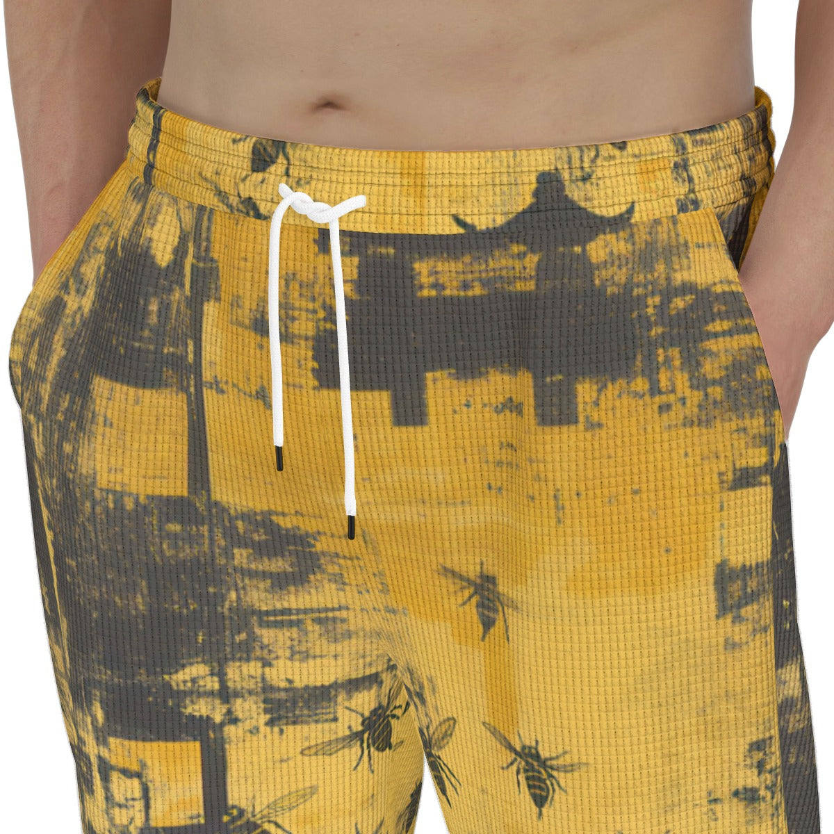 men’s thermal waffle tapered sweatpants - killer bees shaolin/black/yellow image 4