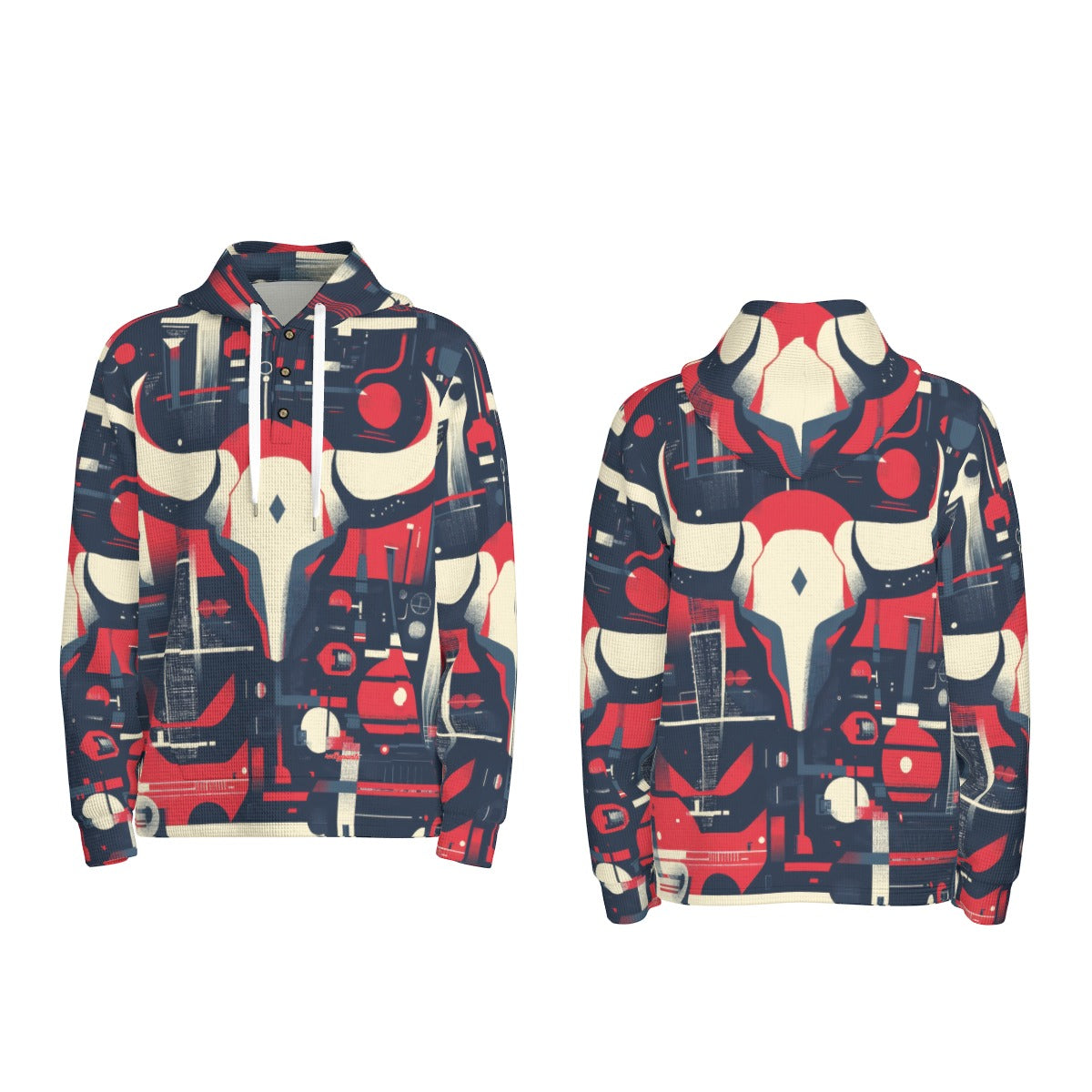 men’s thermal waffle half button pullover hoodie – houston red/blue/white image 1
