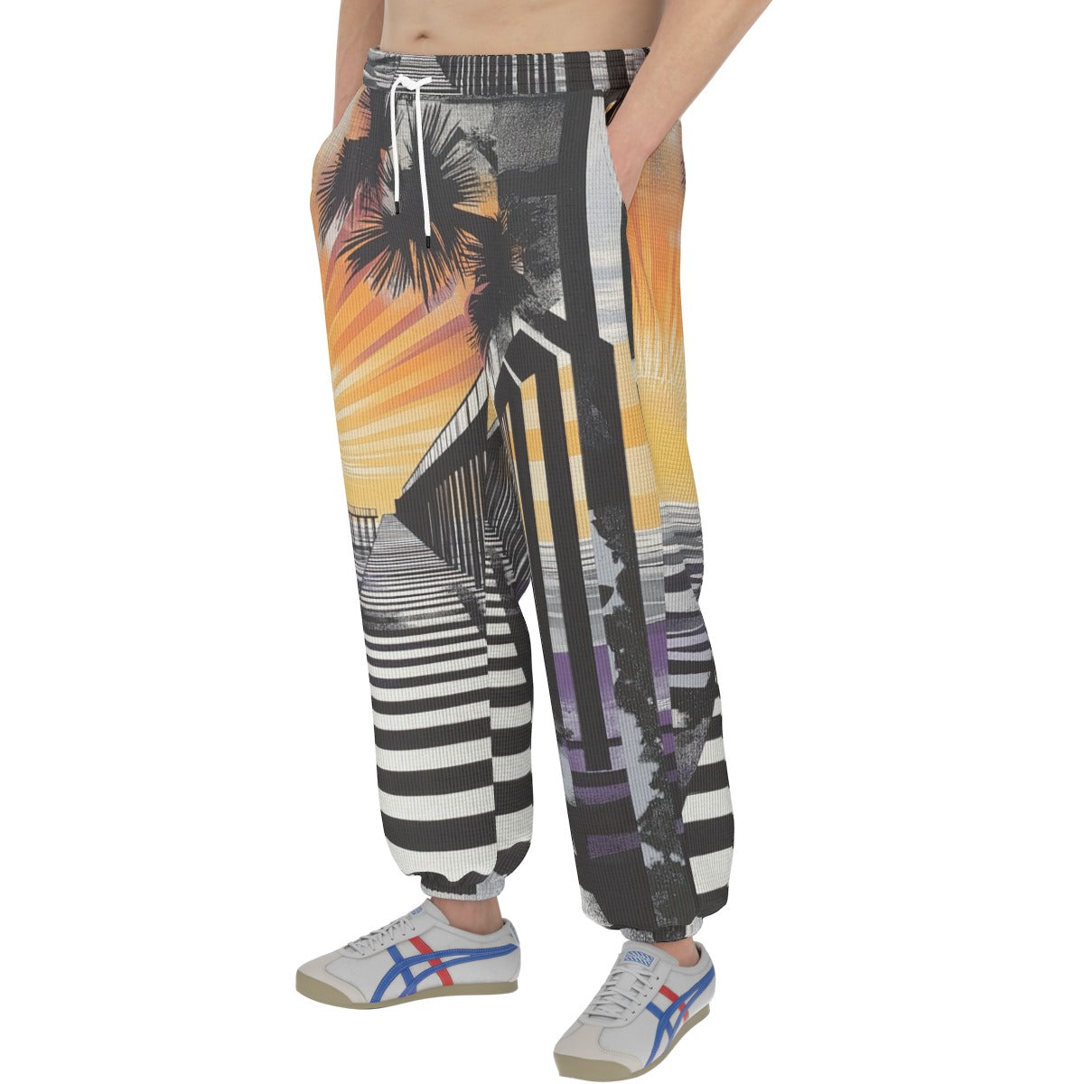 men’s thermal waffle tapered sweatpants - south bay black/silver/purple/yellow image 1