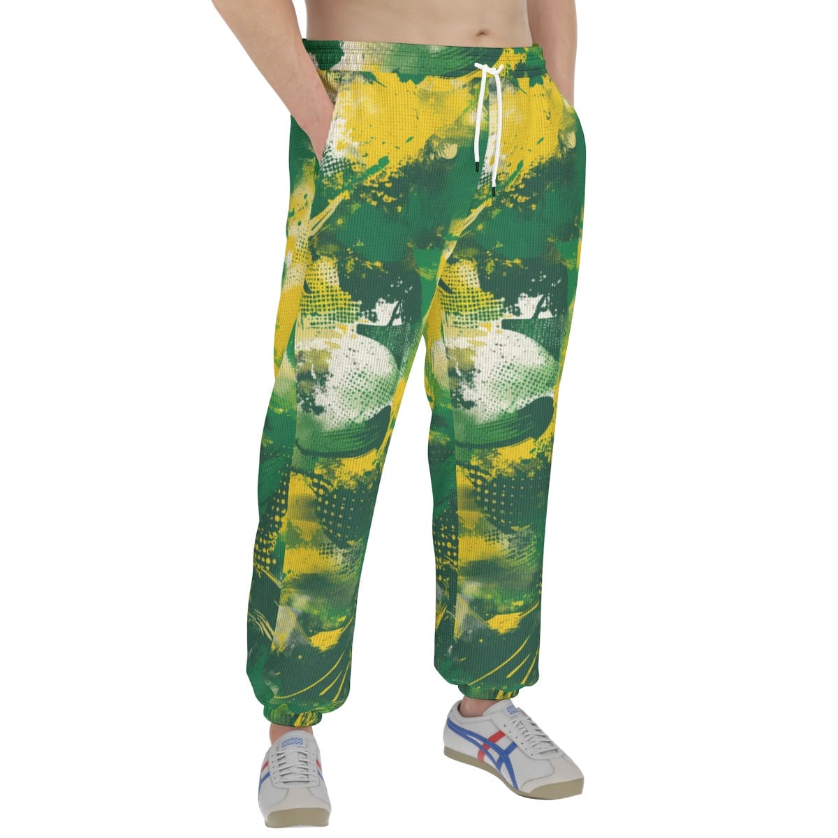 men’s thermal waffle tapered sweatpants - oak-sac-vegas green/yellow image 2