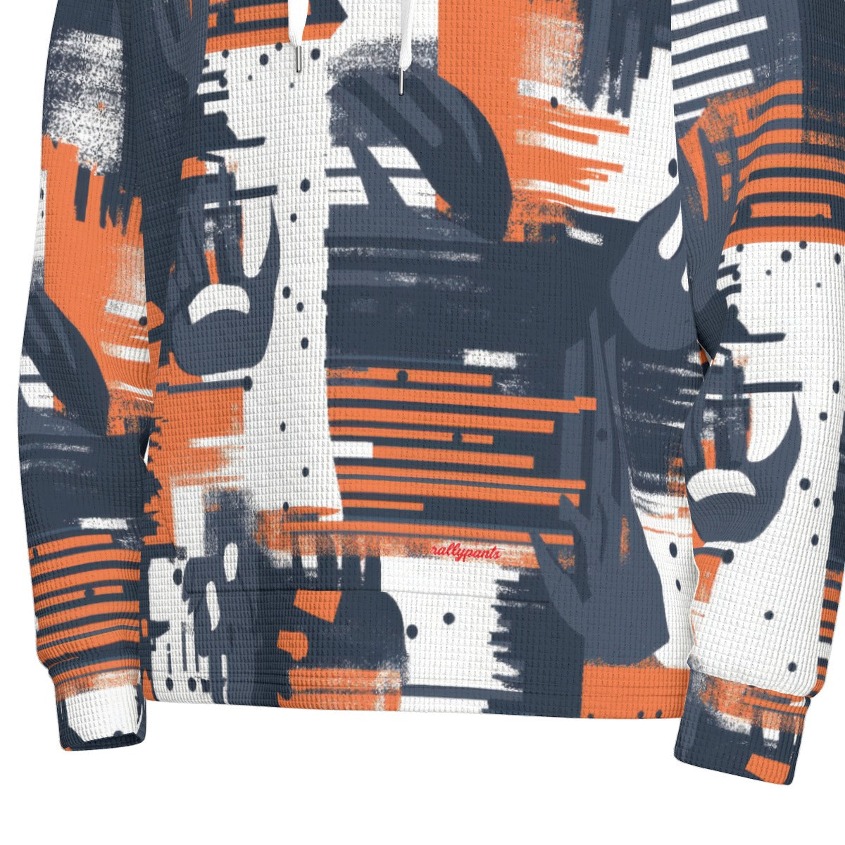 men’s thermal waffle half button pullover hoodie - chicago navy/orange/white image 6