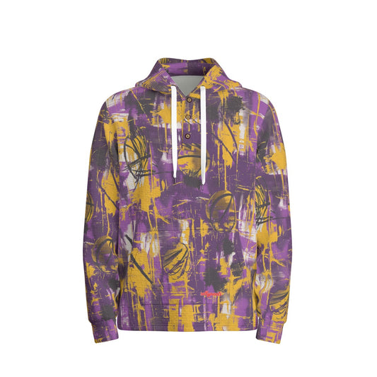 men’s thermal waffle half button pullover hoodie - los angeles purple/gold graffiti image 0
