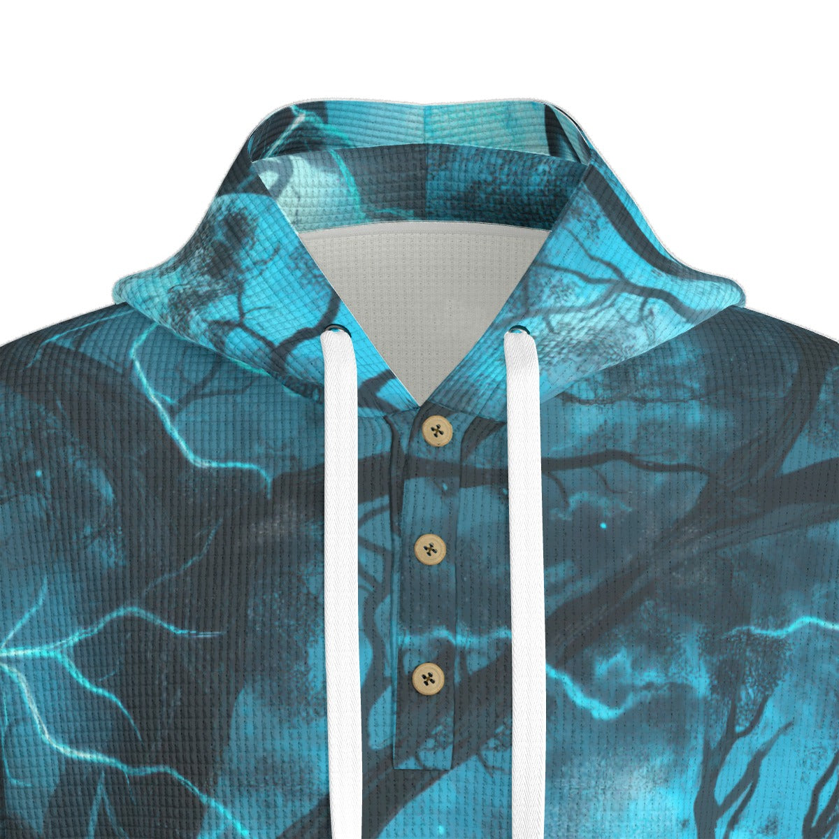 men’s thermal waffle half button pullover hoodie - carolina black/blue/silver image 5