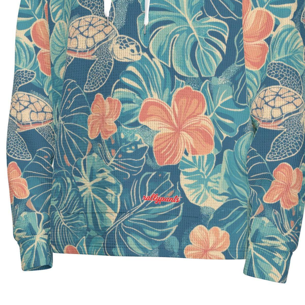 men’s thermal waffle half button pullover hoodie - rarotonga turtle reef lagoon teal/coral/sand image 2