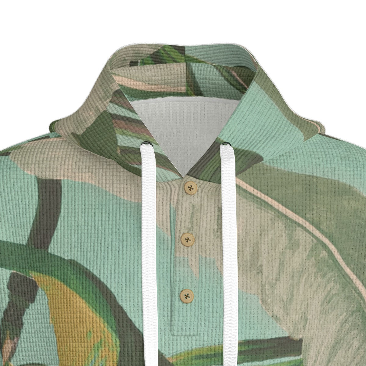 men’s thermal waffle half button pullover hoodie - side door banana leaf/seafoam/palm shadow image 5