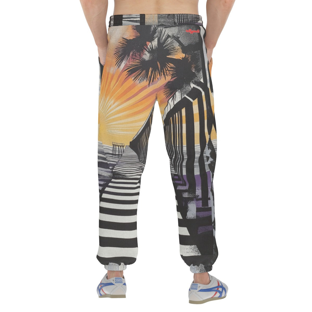 men’s thermal waffle tapered sweatpants - south bay black/silver/purple/yellow image 3