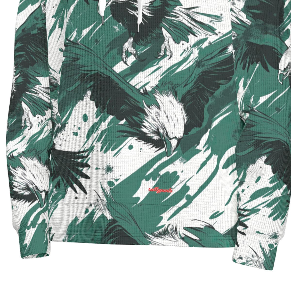 men’s thermal waffle half button pullover hoodie - philadelphia midnight/green/white image 6