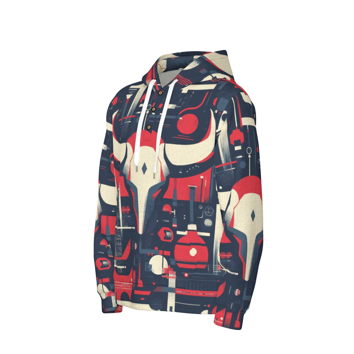 men’s thermal waffle half button pullover hoodie – houston red/blue/white image 2