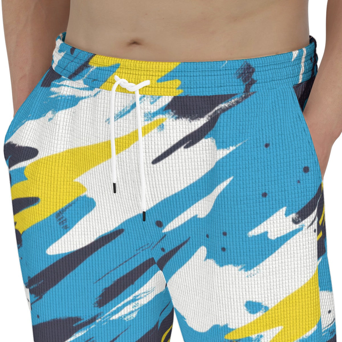 men’s thermal waffle tapered sweatpants - los angeles powder blue/yellow/white image 4