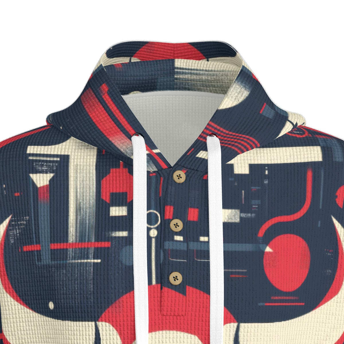 men’s thermal waffle half button pullover hoodie – houston red/blue/white image 5