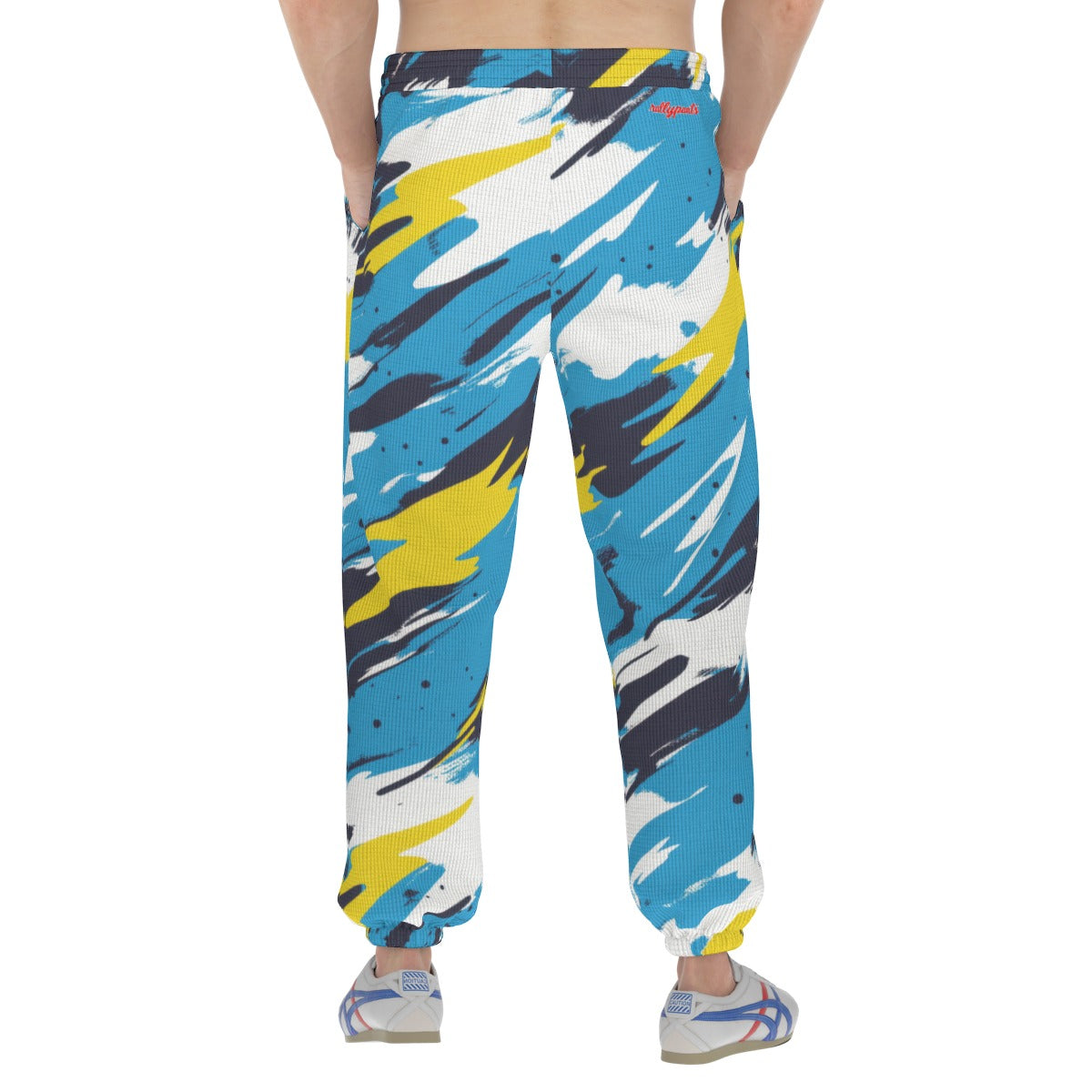 men’s thermal waffle tapered sweatpants - los angeles powder blue/yellow/white image 3