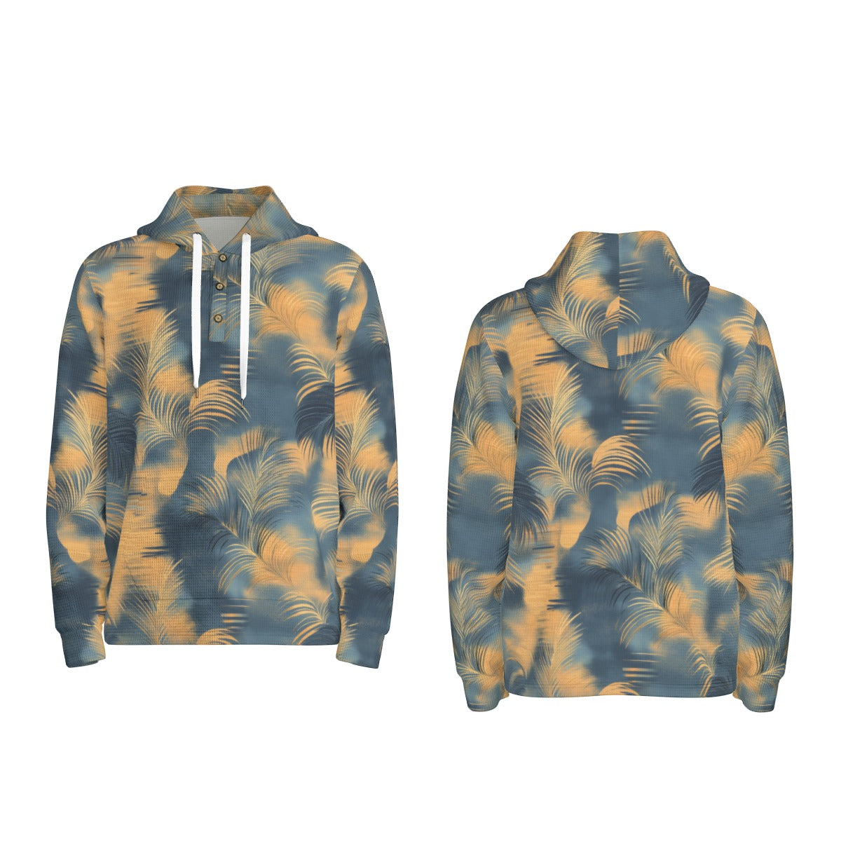 men’s thermal waffle half button pullover hoodie - golden tide coastal teal/golden haze/indigo ink image 6