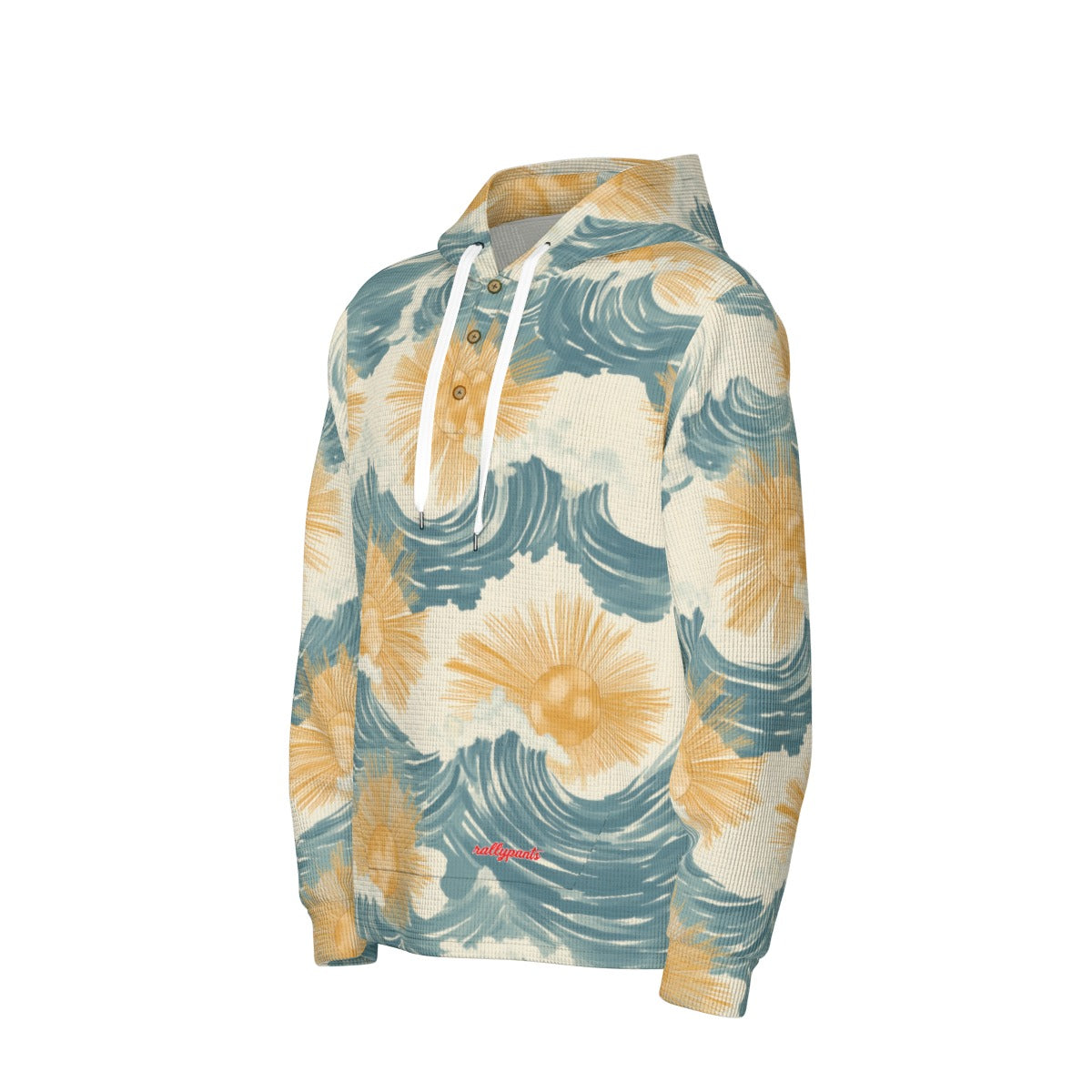 men’s thermal waffle half button pullover hoodie - sunsoaked surf pacific teal/golden adobe/seafoam image 5