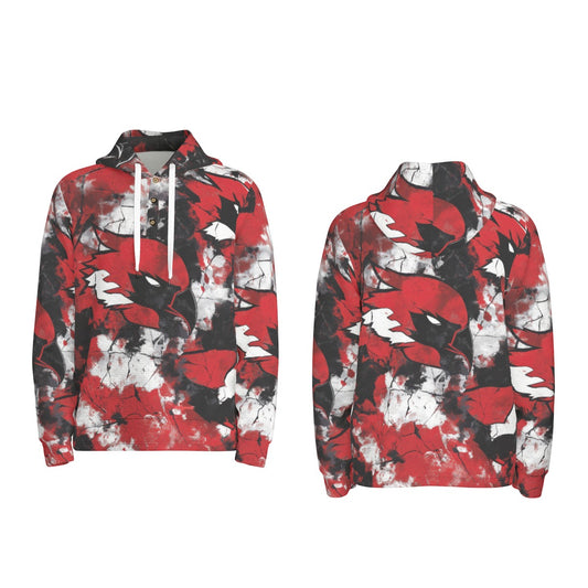 men’s thermal waffle half button pullover hoodie - arizona red/white/black image 0