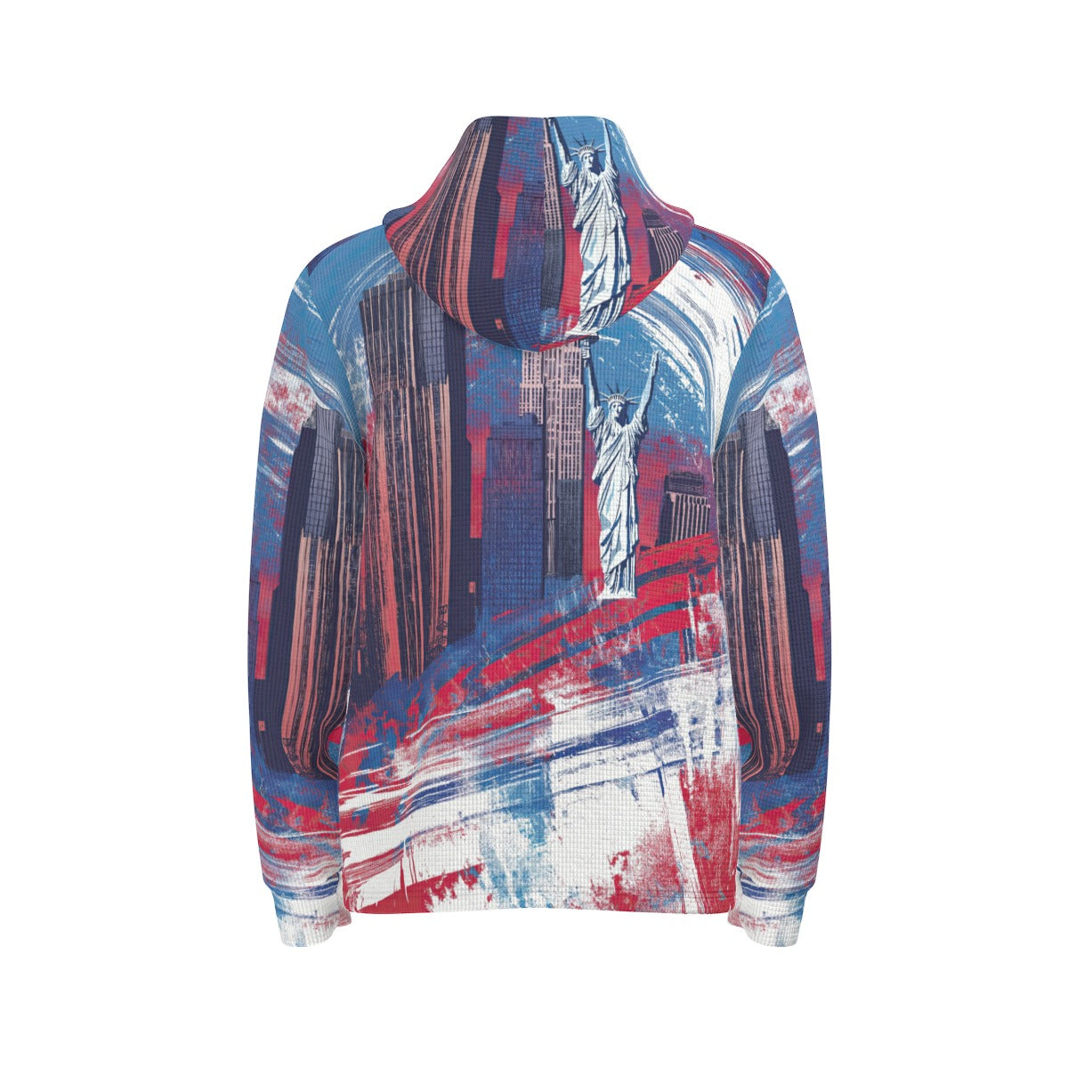 men’s thermal waffle half button pullover hoodie - new york blue/red/white image 2