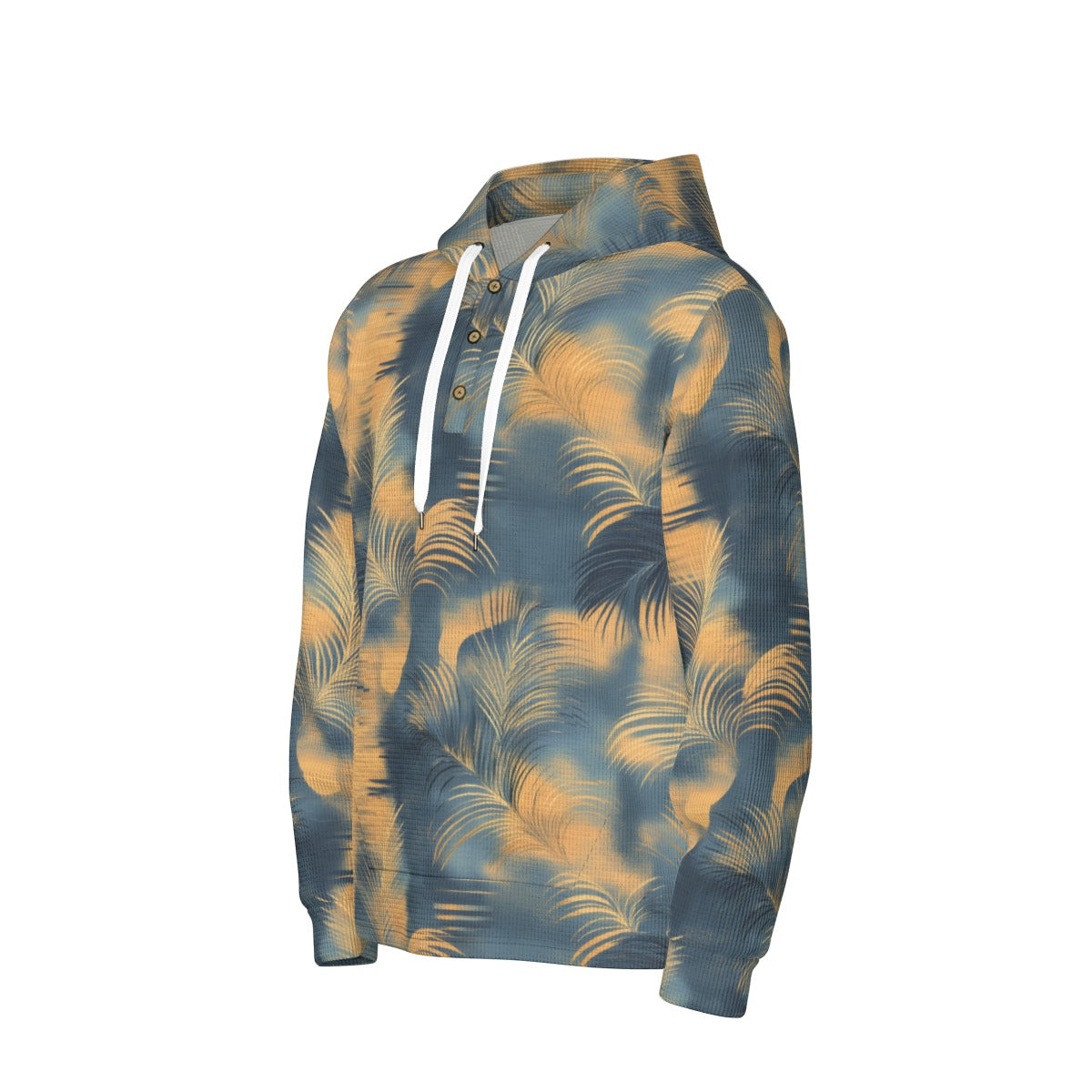 men’s thermal waffle half button pullover hoodie - golden tide coastal teal/golden haze/indigo ink image 2